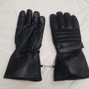 Men's Black Leather Padded Riding Gloves with Zipper pockets